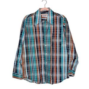 Permanent Press Medium Mens Multicolor Cotton Plaid Long Sleeve Button Up Shirt